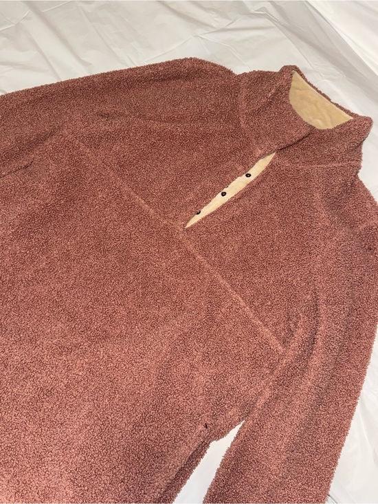 Enro Tops - Plush Button-Trim Pullover Sweater - Dusty Rose